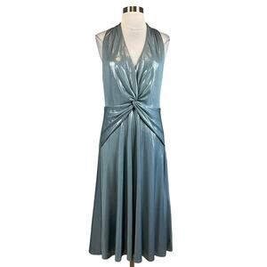 Ralph Lauren Women's Cocktail Dress Size 8 Silver Blue Metallic Metallic A-Line